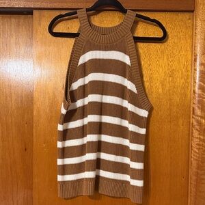 Old Navy Brown and White Knit Tank Sweater